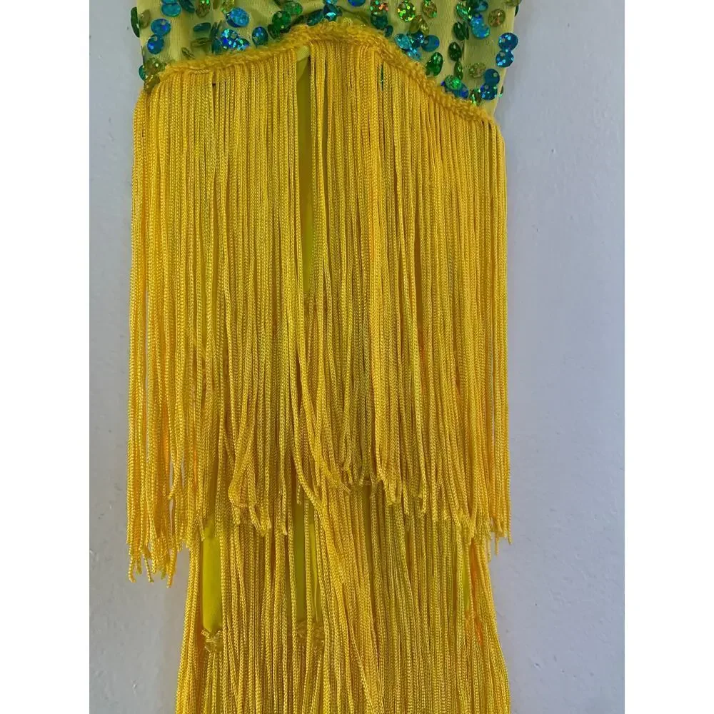 WEISSMAN Girl’s Yellow Sequined Fringe Dance Costume / Size: SC Small 6/6X